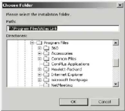 Choose Folder Please select the installation folder. Path: Program Files\Files\Link Directories: Program Files 360 Accessories Common Files ComPlus Applications Hewlett-Packard Internet Explorer microsoft frontpage NetMeeting OK Cancel