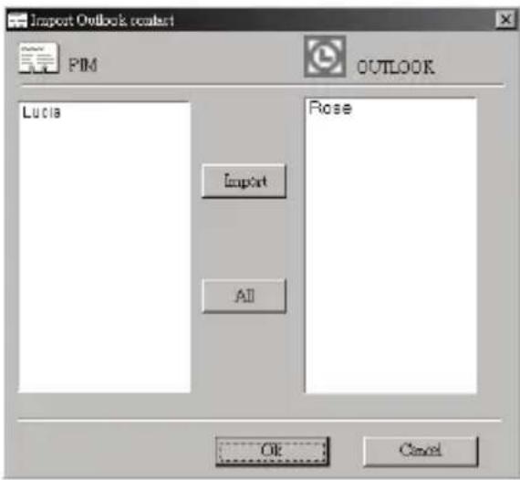 Import Outlook scale PIM OUTLOOK Lucia Rose Import All OK Cancel