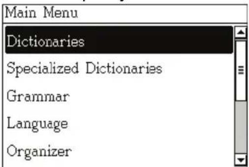 Main Menu Dictionaries Specialized Dictionaries Grammar Language Organizer