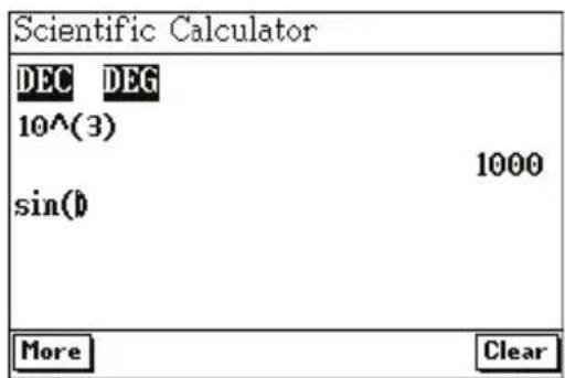 Scientific Calculator DEC DEG 10^(3) sin(0) 1000 More Clear