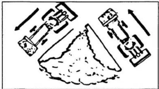Diagram showing mechanical components and a pile of material, no text or symbols present.