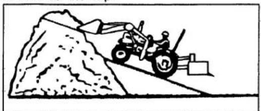 Simple line drawing of a tractor pulling a heavy truck through mountainous terrain (no text or symbols).