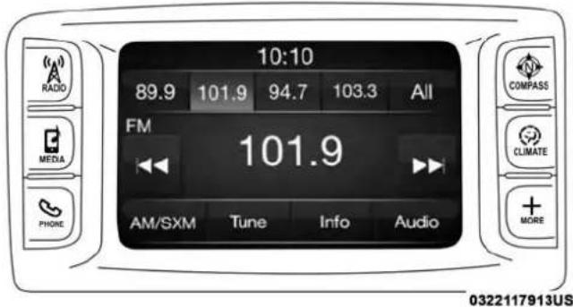 10:10 89.9 101.9 94.7 103.3 All FM 101.9 AM/SXM Tune Info Audio COMPASS CLIMATE + MORE 0322117913US