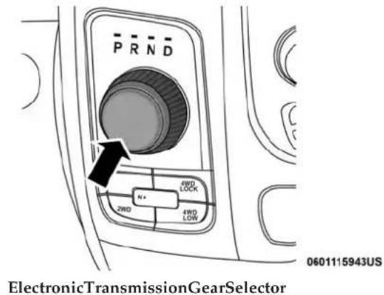 PRND 1 4WD LOCK 2WD 4WD LOW N+ ElectronicTransmissionGearSelector 0601115943US