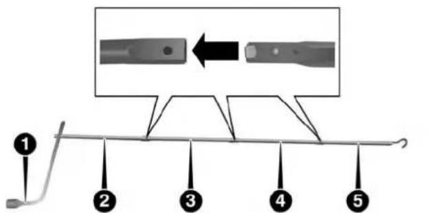 Diagram showing a mechanical component with numbered parts and an arrow indicating transformation or assembly.