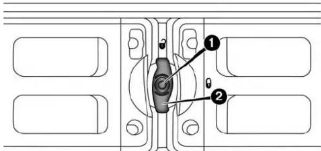 Technical diagram of a mechanical component with numbered parts and alignment indicators