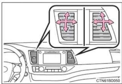 TOYOTA Highlander Hybrid (2018) - ■ Adjusting the position of and opening and closing the air outlets - 1