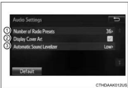 TOYOTA Highlander Hybrid (2018) - Screen for audio settings - 1