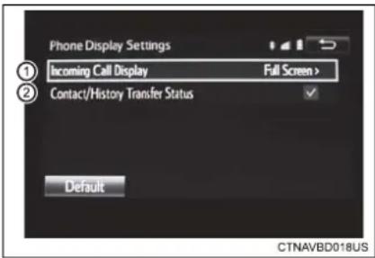 TOYOTA Highlander Hybrid (2018) - Phone Display Settings - 1