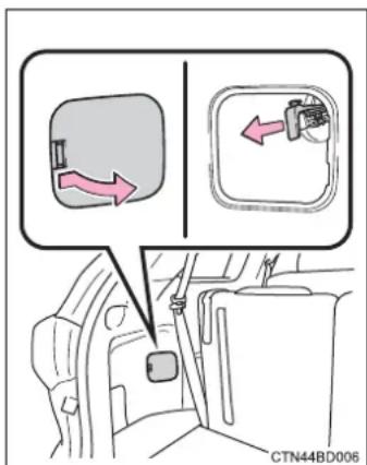 TOYOTA Highlander Hybrid (2018) - When the fuel filler door cannot be opened by pressing the inside switch. If the fuel filler door opener switch cannot be operated, contact your Toyota dealer. In the event that urgent refueling is required, follow the procedure below. - 1
