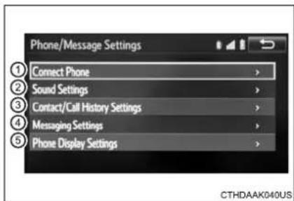 TOYOTA Highlander Hybrid (2018) - "Phone/Message Settings" screen - 1
