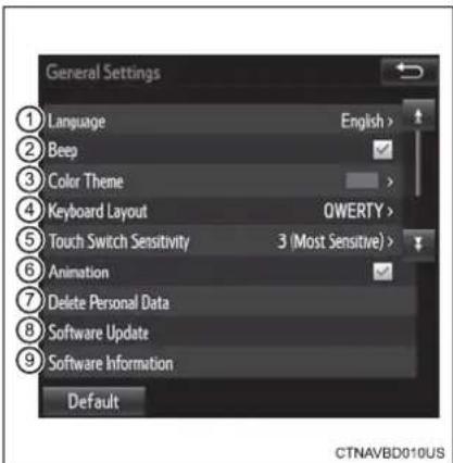 TOYOTA Highlander Hybrid (2018) - Screen for general settings - 1