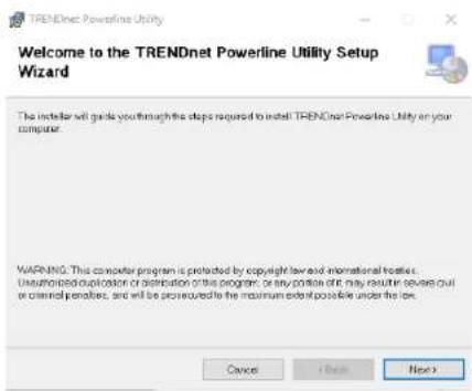 TRENDnet Powerline Utility Welcome to the TRENDnet Powerline Utility Setup Wizard The installer will guide you through the steps required to install TRENDnet Powerline Utility on your computer. WARNING: This computer program is protected by copyright law and international treaties. Unauthorized duplication or distribution of this program, or any portion did not result in severe out-of-control penalties, and will be prosecuted to the maximum extent possible under the law.