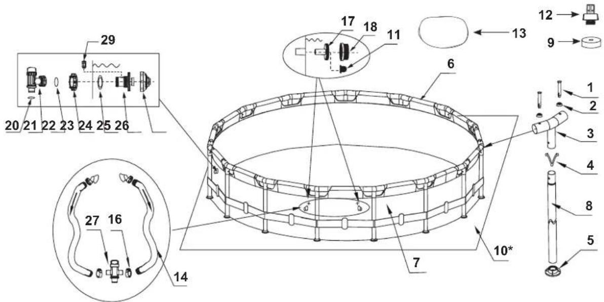 Technical diagram of a mechanical assembly with numbered components and labeled parts