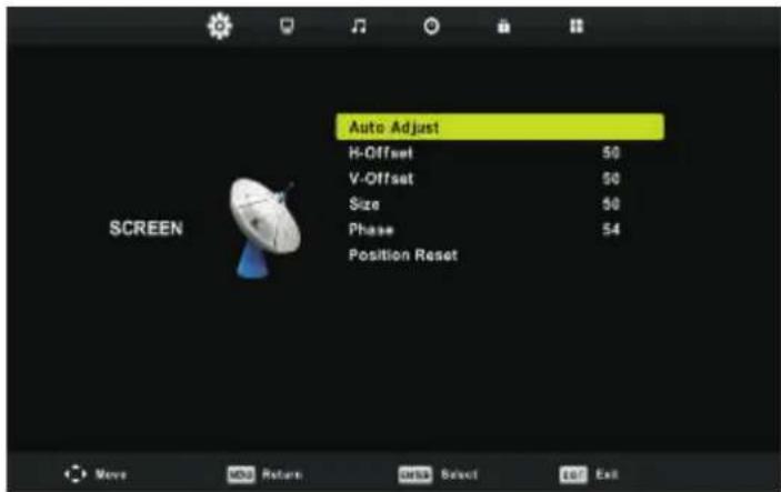 Auto Adjust H-Offset 50 V-Offset 50 Size 50 Phase 54 Position Reset SCREEN