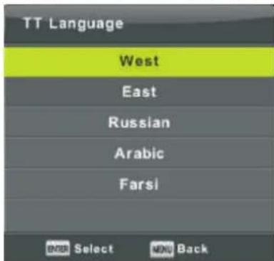 TT Language West East Russian Arabic Farsi ENTER Select MORE Back