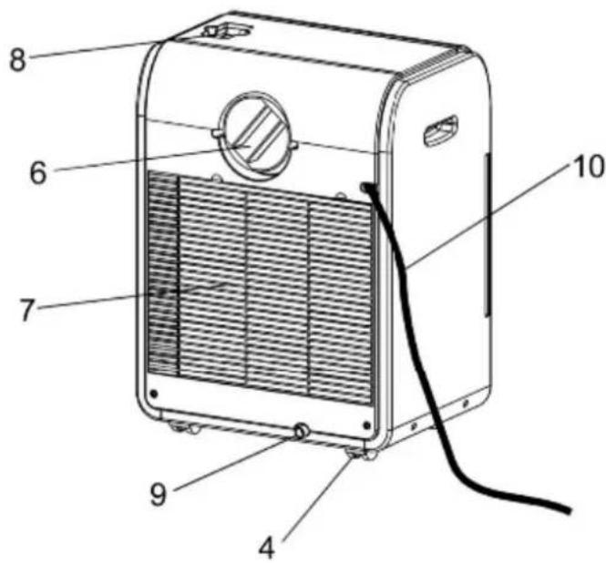 Labeled diagram of a portable heater with numbered parts for identification