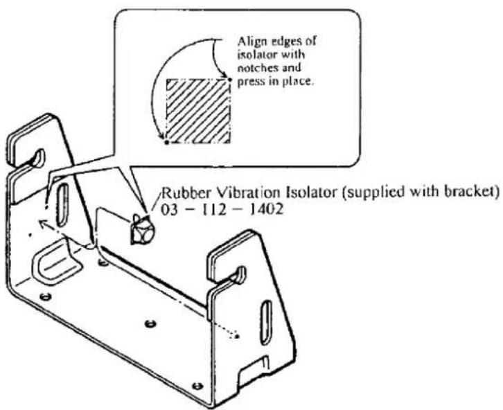 Align edges of isolator with notches and press in place. Rubber Vibration Isolator (supplied with bracket) 03 - 112 - 1402
