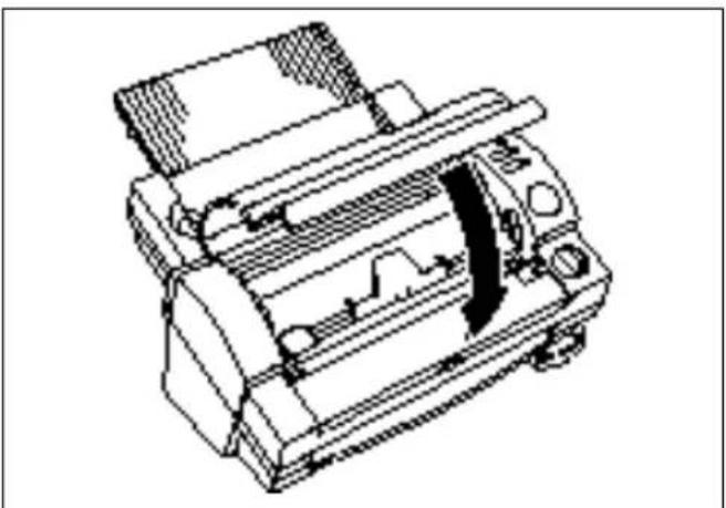 Technical line drawing of a mechanical device with internal components and a black arrow indicating direction (no text or symbols)