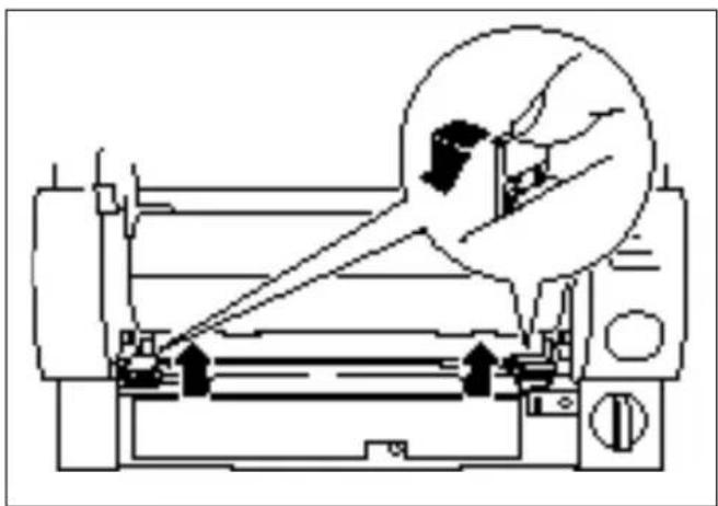 Diagram of a printer or printer with a magnified view of the printer's internal structure (no text or symbols present)