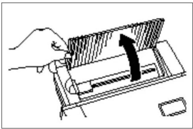 Hand operating a mechanical device with a black arrow indicating direction (no text or symbols)