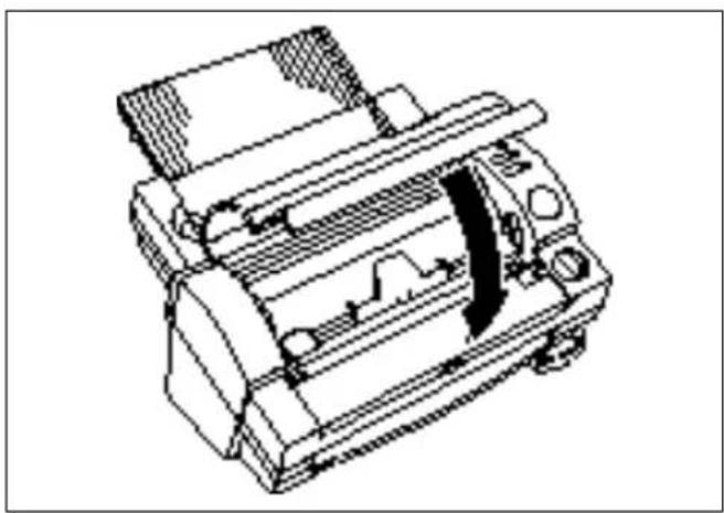 Technical line drawing of a mechanical device with internal components and a directional arrow (no text or symbols)