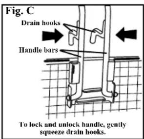 Fig. C Drain hooks Handle bars To lock and unlock handle, gently squeeze drain hooks.