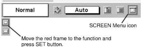 Normal Auto SCREEN Menu icon Move the red frame to the function and press SET button.