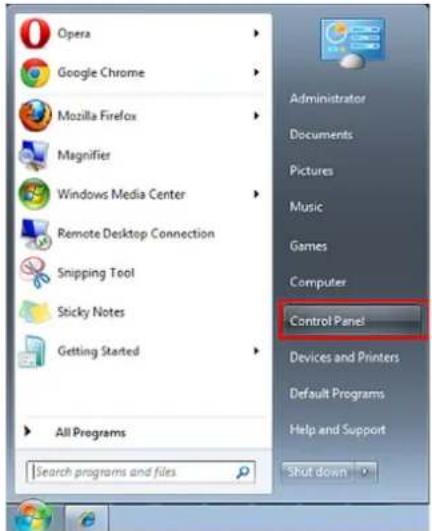 Opera Google Chrome Mozilla Firefox Magnifier Windows Media Center Remote Desktop Connection Snipping Tool Sticky Notes Getting Started All Programs Search programs and files Administrator Documents Pictures Music Games Computer Control Panel Devices and Printers Default Programs Help and Support Shut down