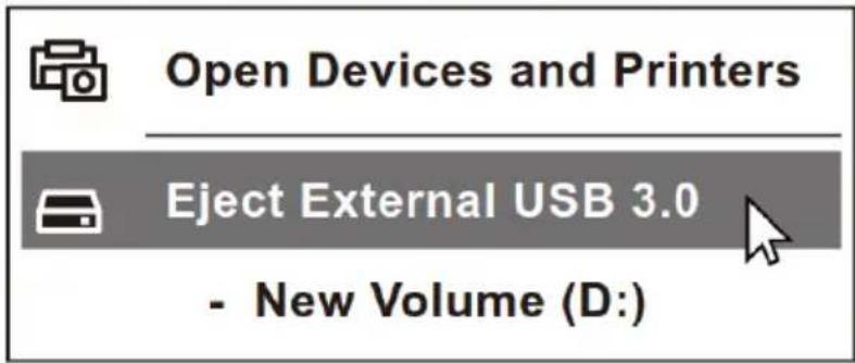 Open Devices and Printers Eject External USB 3.0 - New Volume (D:)