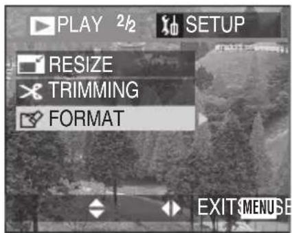 PLAY 2/2 SETUP RESIZE TRIMMING FORMAT EXIT MENUSE