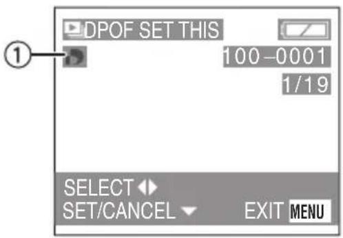 DPOF SET THIS 100-0001 1/19 SELECT SET/CANCEL EXIT MENU