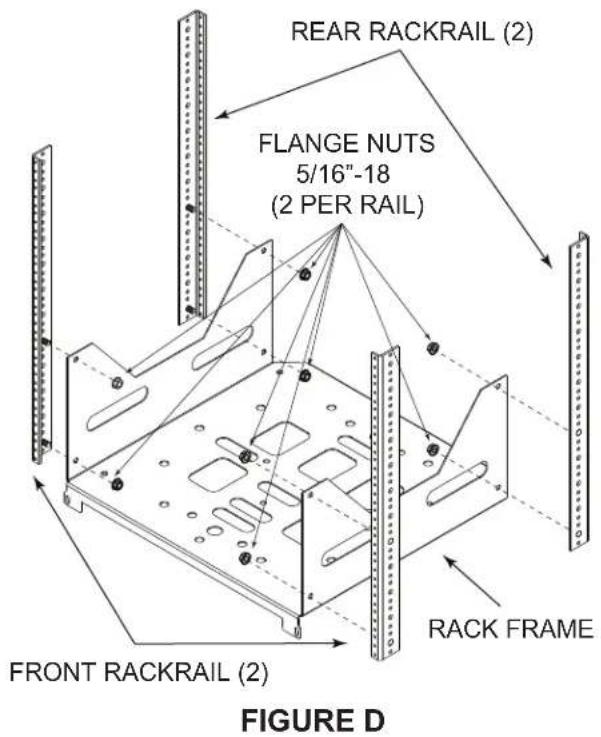 REAR RACKRAIL (2) FLANGE NUTS 5/16"-18 (2 PER RAIL) RACK FRAME FRONT RACKRAIL (2) FIGURE D