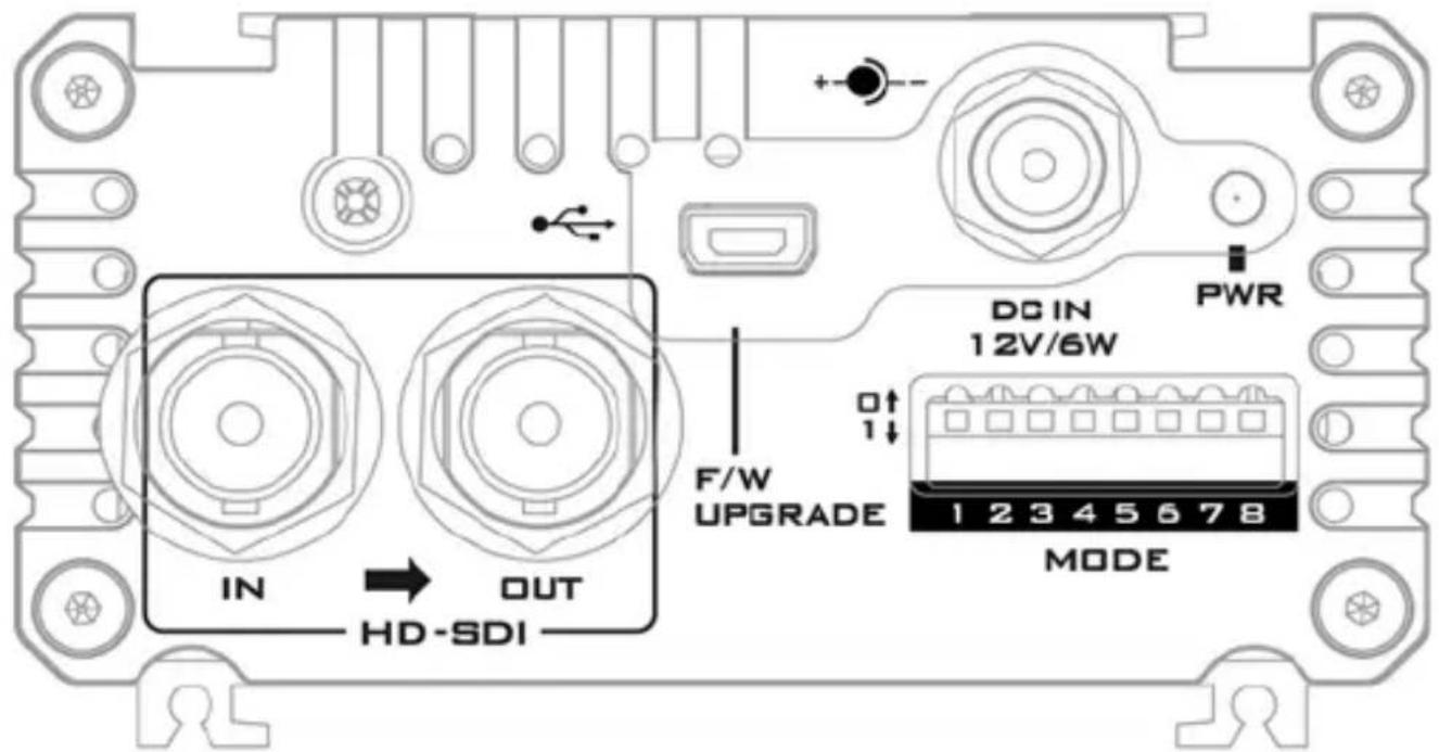 IN OUT HD-SDI DC IN 12V/6W PWR F/W UPGRADE 1 2 3 4 5 6 7 8 MODE