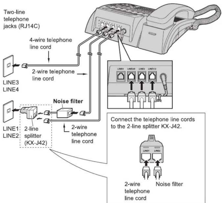 PANASONIC KX-TS4200 - Connecting 2 two-line telephone jacks - 2