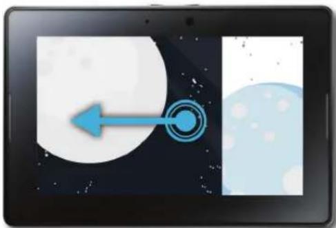 Tablet displaying a circular graphic with an arrow pointing left, set against a starry night sky background (no text or symbols)