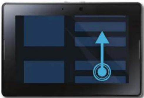 Tablet displaying a grid with an upward arrow and circular target symbol (no text or labels)