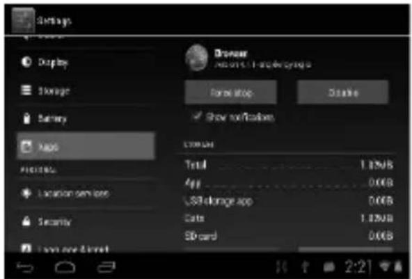 Savings Display Storage Battery App Pricing Location service Security Low are limited Browser Access to Underlying Form stop Show notifications Access Total 1.05MB App 0.0GB USB storage app 0.0GB Data 1.05MB SD card 0.0GB