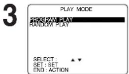 PLAY MODE PROGRAM PLAY RANDOM PLAY SELECT: SET: SET END: ACTION
