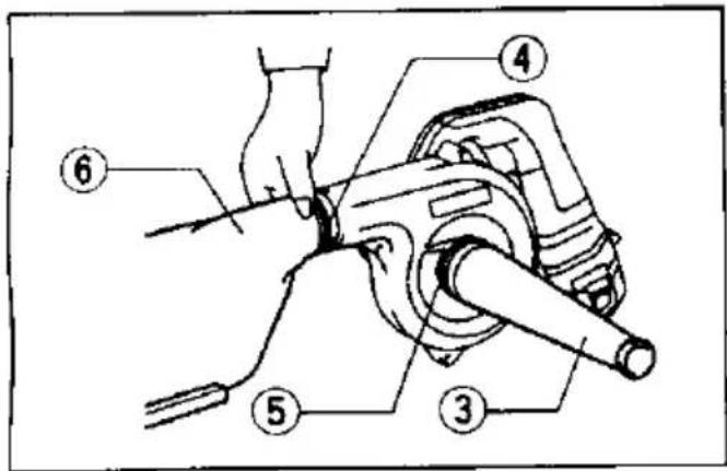 Technical diagram of a mechanical device with numbered parts labeled 3 to 6