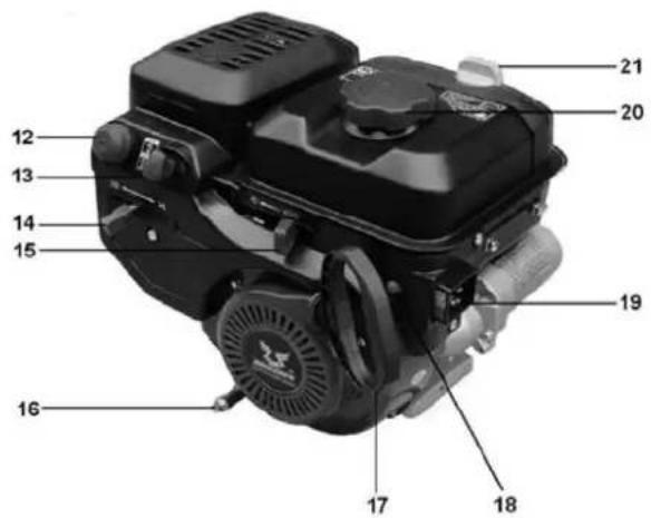Labeled diagram of a grassy electric vehicle with numbered parts for identification