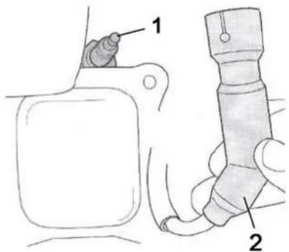 Technical diagram showing mechanical components with labeled parts 1 and 2