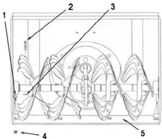 Technical diagram of a mechanical device with numbered components and directional arrows indicating flow or movement.