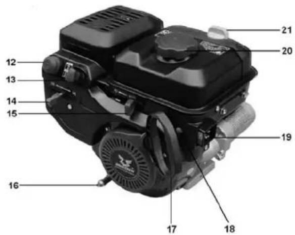Labeled diagram of a grassy engine with numbered parts for identification