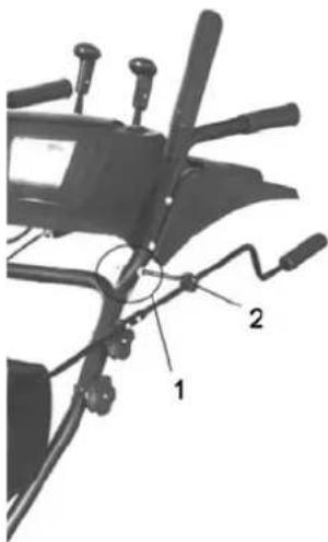 Technical diagram of a tractor's blade assembly with labeled parts 1 and 2