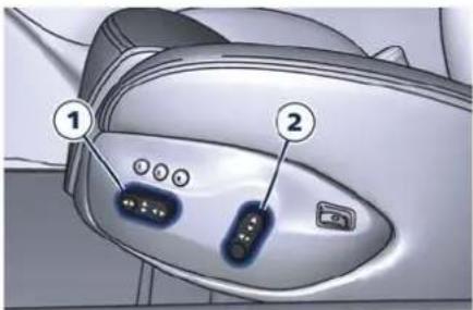Diagram of a device interior with labeled ports and connectors, showing numbered annotations for identification.
