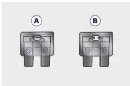 Two identical electrical connector pin symbols labeled A and B, shown side by side without any text or numerical markings.