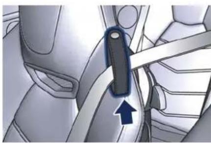 Mechanical component diagram showing a belt buckle and seat assembly (no text or symbols)