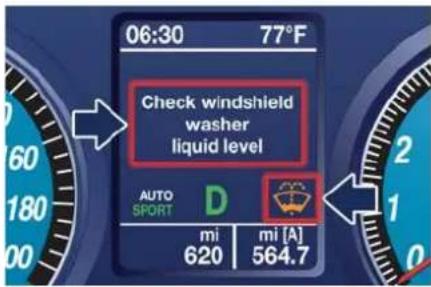06:30 77°F Check windshield washer liquid level AUTO SPORT D mi mi [A] 620 564.7