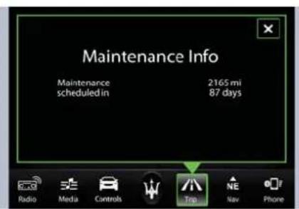 Maintenance Info Maintenance scheduled in 2165 mi 87 days Radio Media Controls Tree Nav Phone